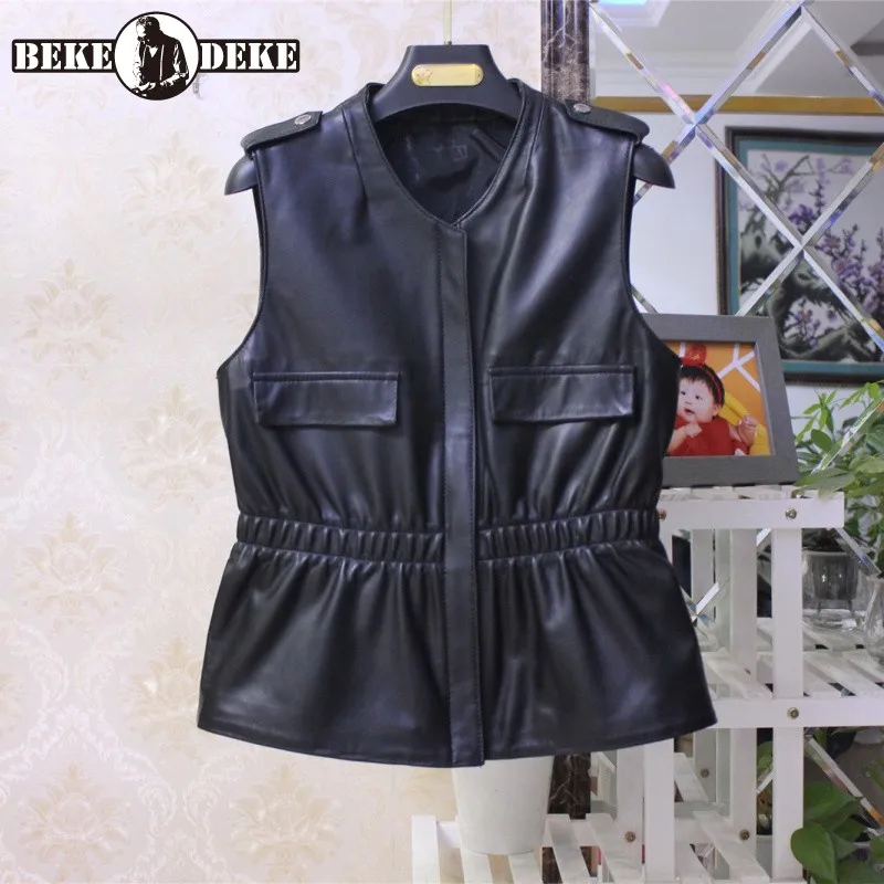 Streetwear Women Genuine Leather Vest Zip Elastic Waist Slim Fit O-Neck Punk Sleeveless Coat Female Motorcycle Waistcoat Coats
Streetwear Women Genuine Leather Vest Zip Elastic Waist Slim Fit O-Neck Punk Sleeveless Coat Female Motorcycle Waistcoat Coats
