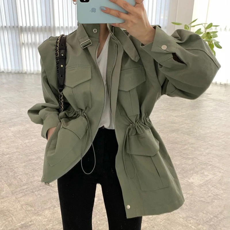 New Spring Safari Style Full Sleeve Pocket Drawstring stand collar slim waist Fashion Women Jackets
New Spring Safari Style Full Sleeve Pocket Drawstring stand collar slim waist Fashion Women Jackets