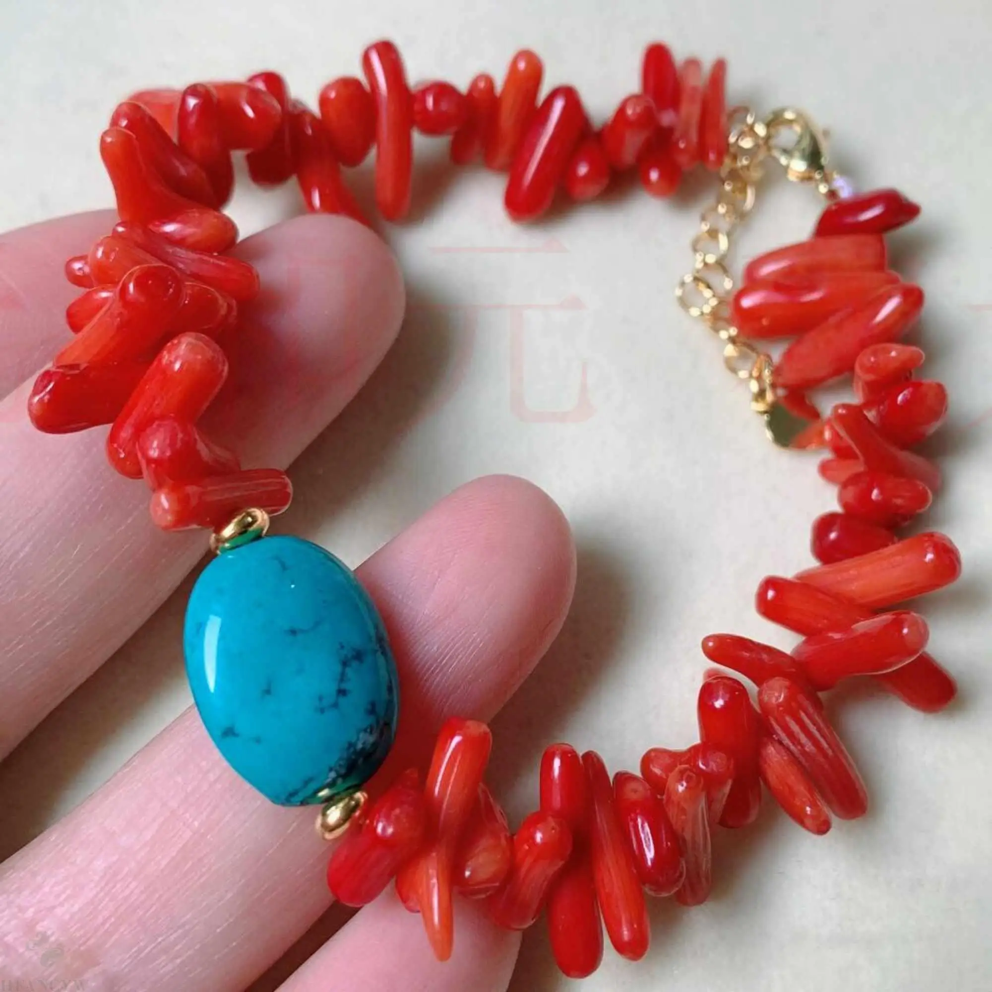 

Fashion natural Blue Turquoise Red Coral Gold bracelet gift Buddhism Fancy Mental Energy Thanksgiving Day Bohemia Healing