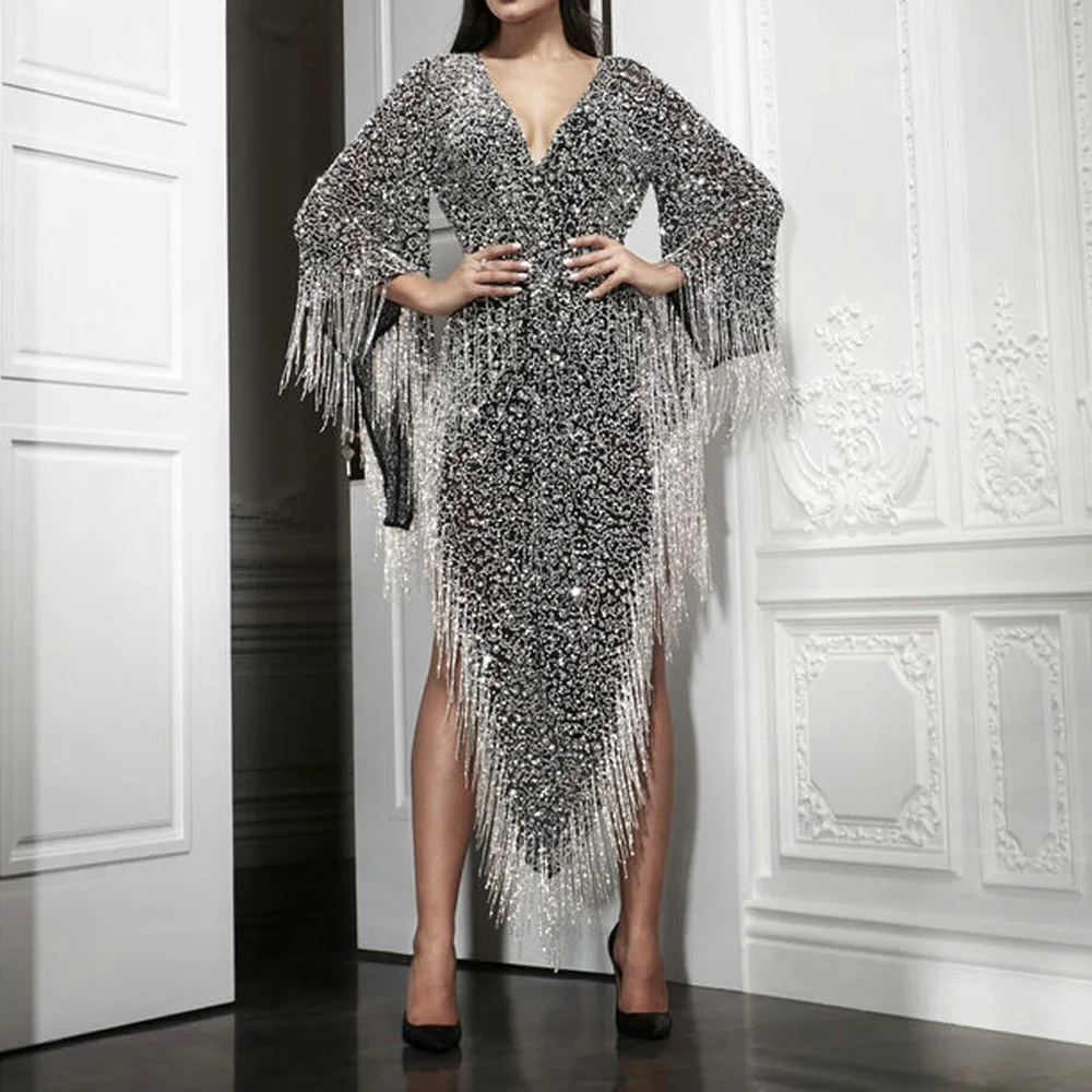 2021 New Shiny Long-sleeved Tassel Deep V Sexy Belt Dress Skirt Dress Female Party Dress 2022 New Year Dress
2021 New Shiny Long-sleeved Tassel Deep V Sexy Belt Dress Skirt Dress Female Party Dress 2022 New Year Dress