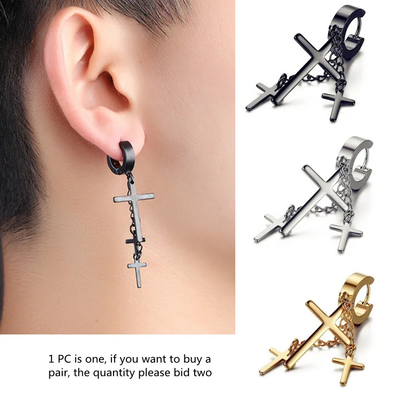 Fashion New Vintage Hip-Hop Steampunk Stainless Steel Tassels 3 Crosses Punk Jewelry Ear Stud Earring Cool For Unisex Women Men
Fashion New Vintage Hip-Hop Steampunk Stainless Steel Tassels 3 Crosses Punk Jewelry Ear Stud Earring Cool For Unisex Women Men