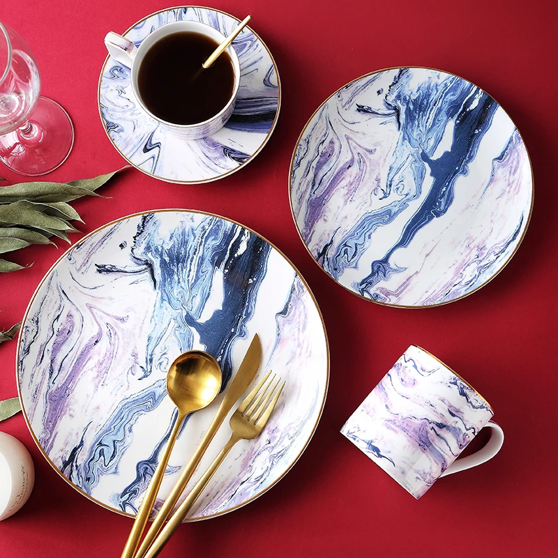 Bone china food plate gold inlaid dinner plate Nordic marble steak plate household tableware cup ceramic coffee milk cup
Bone china food plate gold inlaid dinner plate Nordic marble steak plate household tableware cup ceramic coffee milk cup