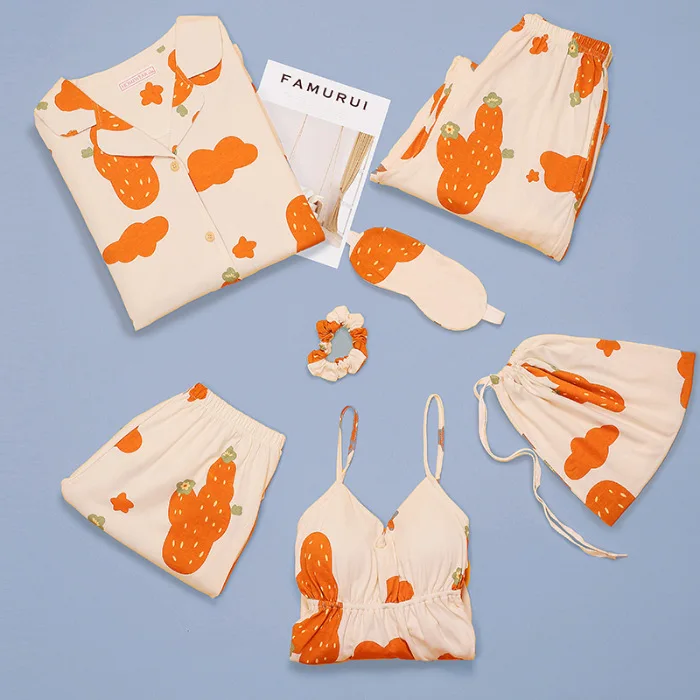 Young Lady 7PCS Cotton Pajamas Suit Autumn New Sweet Print Shirt&Pant Nightwear Casual Turn-down Collar Sleepwear Cute Home Wear
Young Lady 7PCS Cotton Pajamas Suit Autumn New Sweet Print Shirt&Pant Nightwear Casual Turn-down Collar Sleepwear Cute Home Wear