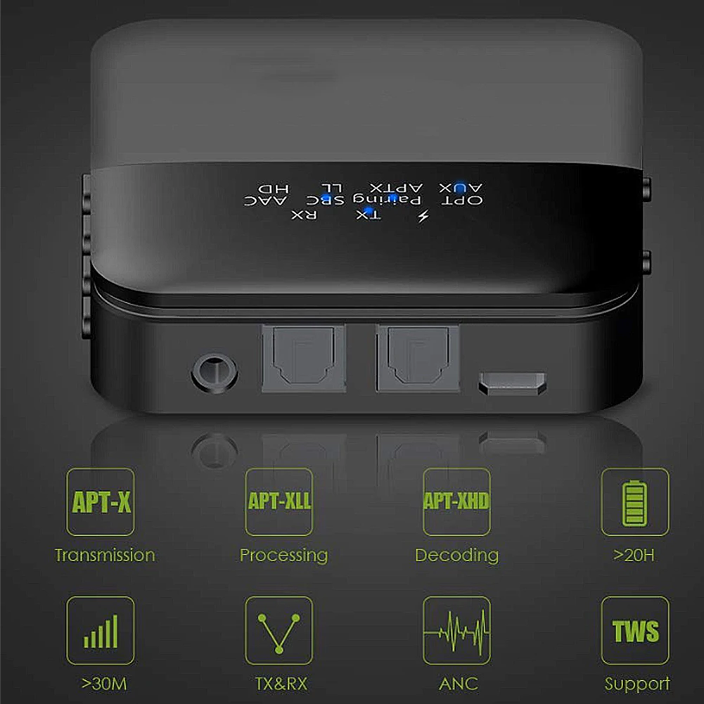 Bluetooth 5.0 Audio Adapter Transmitter and Receiver aptX Low Latency with Optical AUX 3.5mm for Phones Speakers Headphones