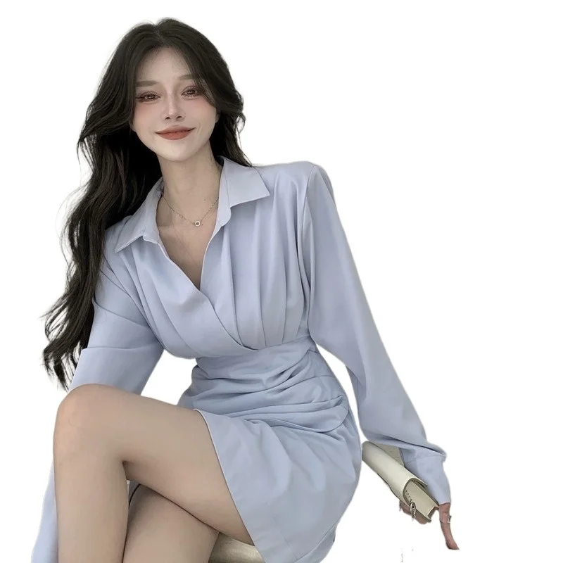 Blouse dress women's autumn Lapel close waist thin irregular blue long sleeve skirt unif cardigan fashion tops for women Sale
Blouse dress women's autumn Lapel close waist thin irregular blue long sleeve skirt unif cardigan fashion tops for women Sale