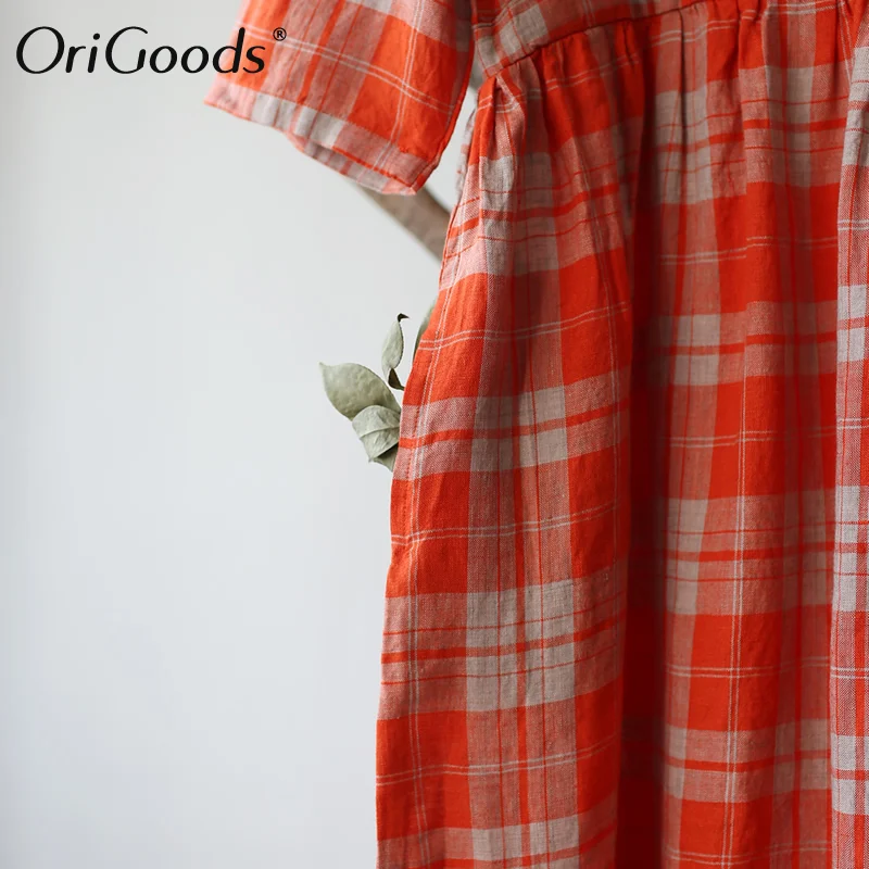 OriGoods Linen Dress Women Orange Plaid Summer Dress Quality Casual Long Dress For Women Elegant Waisted A-line Dress Robe A555
OriGoods Linen Dress Women Orange Plaid Summer Dress Quality Casual Long Dress For Women Elegant Waisted A-line Dress Robe A555