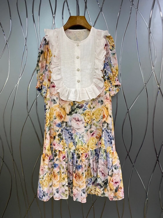 2021 new women fashion round neck color matching pleated wooden ears chest decorative print short-sleeved dress 511
2021 new women fashion round neck color matching pleated wooden ears chest decorative print short-sleeved dress 511