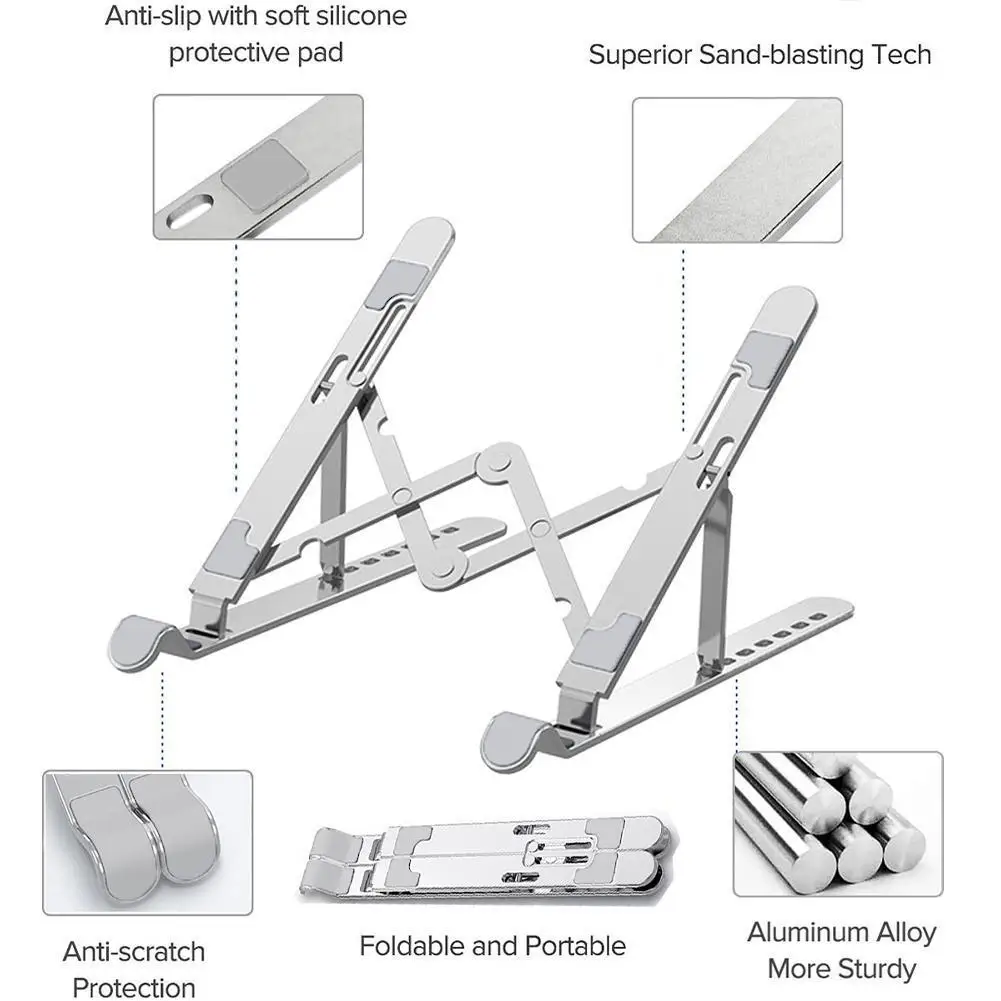 Portable Laptop Stand Aluminium For Desk Holder Adjustable Support Base Notebook Stand Portable Laptop Cooling Bracket Riser 
Portable Laptop Stand Aluminium For Desk Holder Adjustable Support Base Notebook Stand Portable Laptop Cooling Bracket Riser
