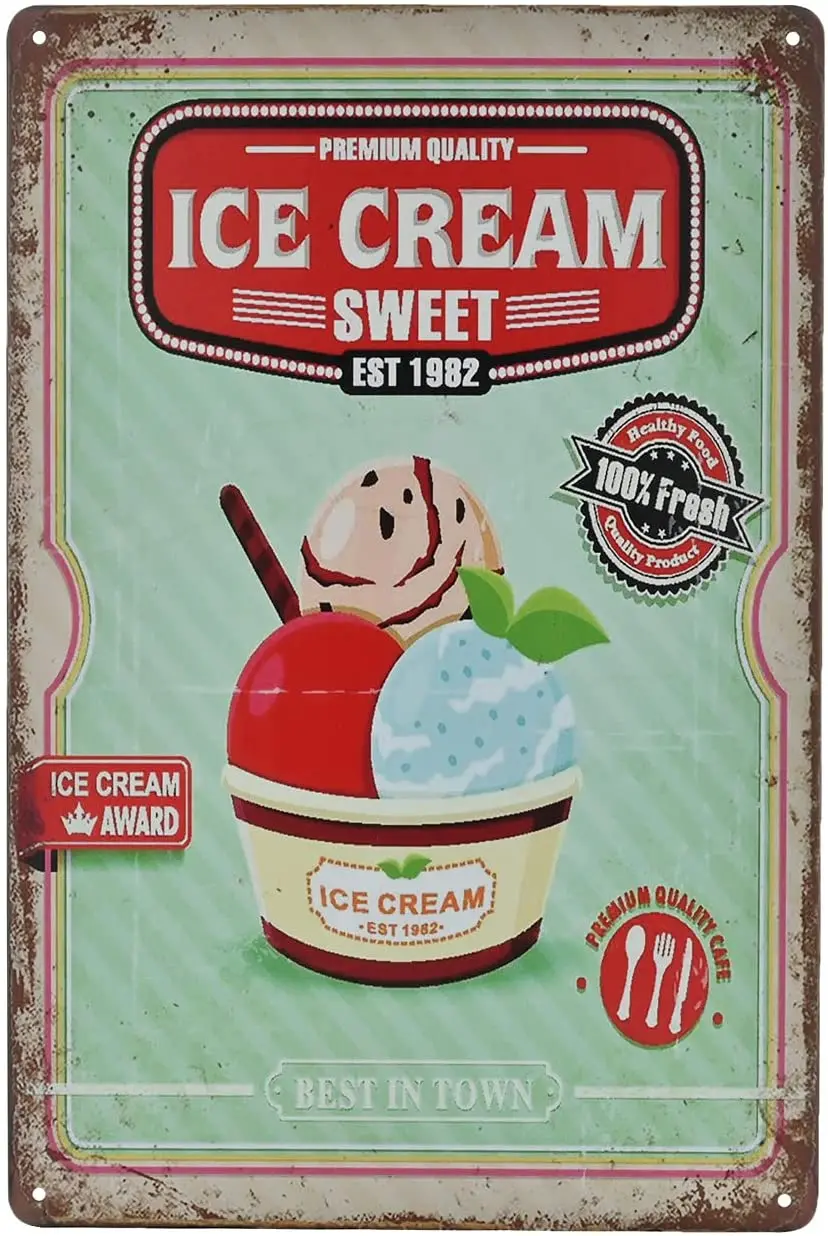 Metal Wall Sign Poster Ice Cream Sweet Best In Town Tin Sign Dessert Shop Mall Wall Decoration Retro Metal Plate 12*8 Inch
Metal Wall Sign Poster Ice Cream Sweet Best In Town Tin Sign Dessert Shop Mall Wall Decoration Retro Metal Plate 12*8 Inch