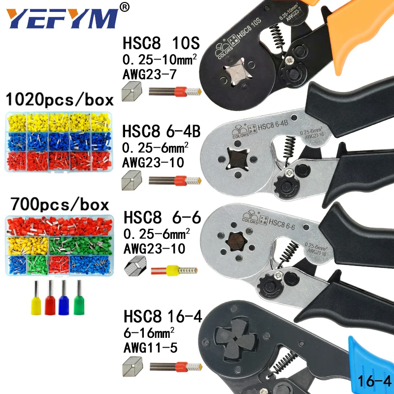 Crimping tools pliers electrical tubular terminals box mini clamp HSC8 10S 0.25-10mm2 6-4B/6-6 0.25-6mm2 16-4 tools set
Crimping tools pliers electrical tubular terminals box mini clamp HSC8 10S 0.25-10mm2 6-4B/6-6 0.25-6mm2 16-4 tools set