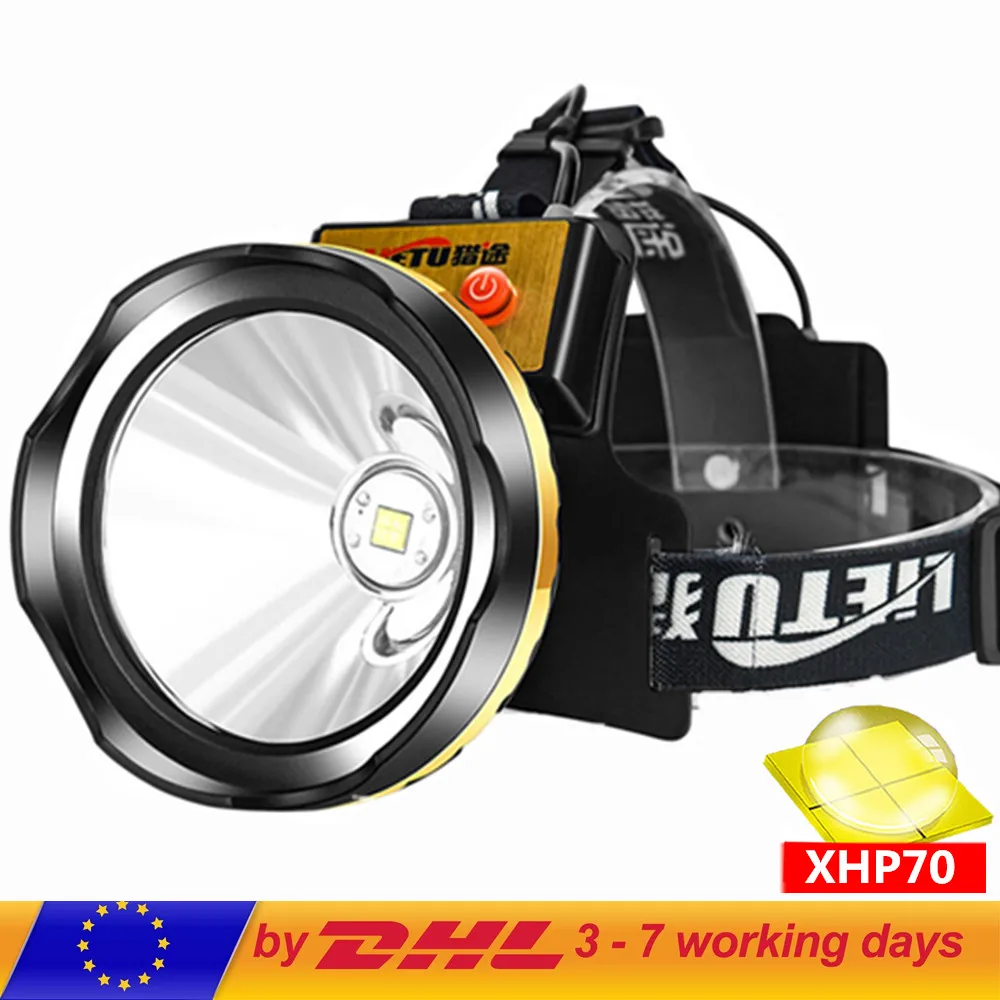 Светодиодный головной фонарь XHP70 с USB встроенный аккумулятор 12000 мАч мощный