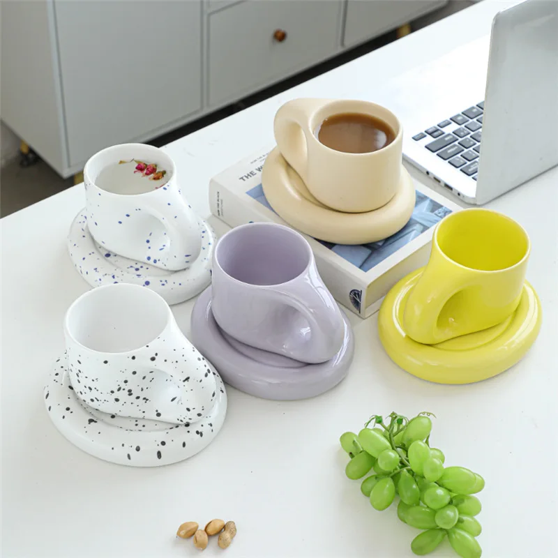 

Ceramic mug Nordic ins wind fat big handle breakfast coffee cup Klein blue cute fat ceramic mug