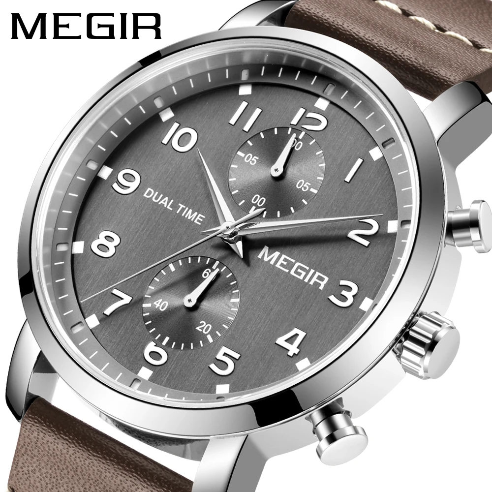 MEGIR Men's Leather Quartz Watch Grey Dial Waterproof Chronograph Business Watch Men's Clock Relogio Masculino
MEGIR Men's Leather Quartz Watch Grey Dial Waterproof Chronograph Business Watch Men's Clock Relogio Masculino