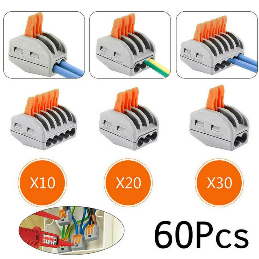 30/60 Pcs Quick Wiring Connector Soft And Hard Wire Fast Junction Box Crimp Installation Clamp Terminal Cable Reusable
30/60 Pcs Quick Wiring Connector Soft And Hard Wire Fast Junction Box Crimp Installation Clamp Terminal Cable Reusable