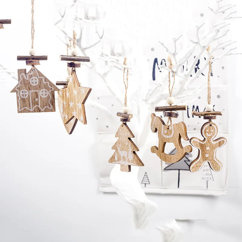 Белые деревянные украшения для новогодней елки подвеска рождественской в виде