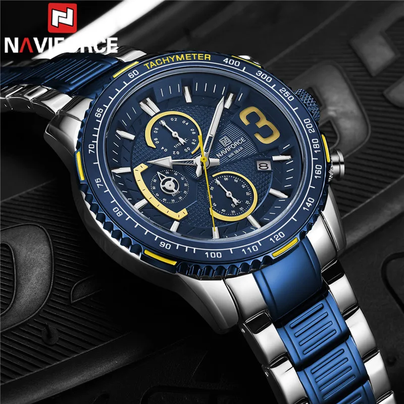 Часы наручные NAVIFORCE Мужские кварцевые, модные спортивные брендовые роскошные в стиле милитари, с хронографом из нержавеющей стали, 8017
Часы наручные NAVIFORCE Мужские кварцевые, модные спортивные брендовые роскошные в стиле милитари, с хронографом из нержавеющей стали, 8017