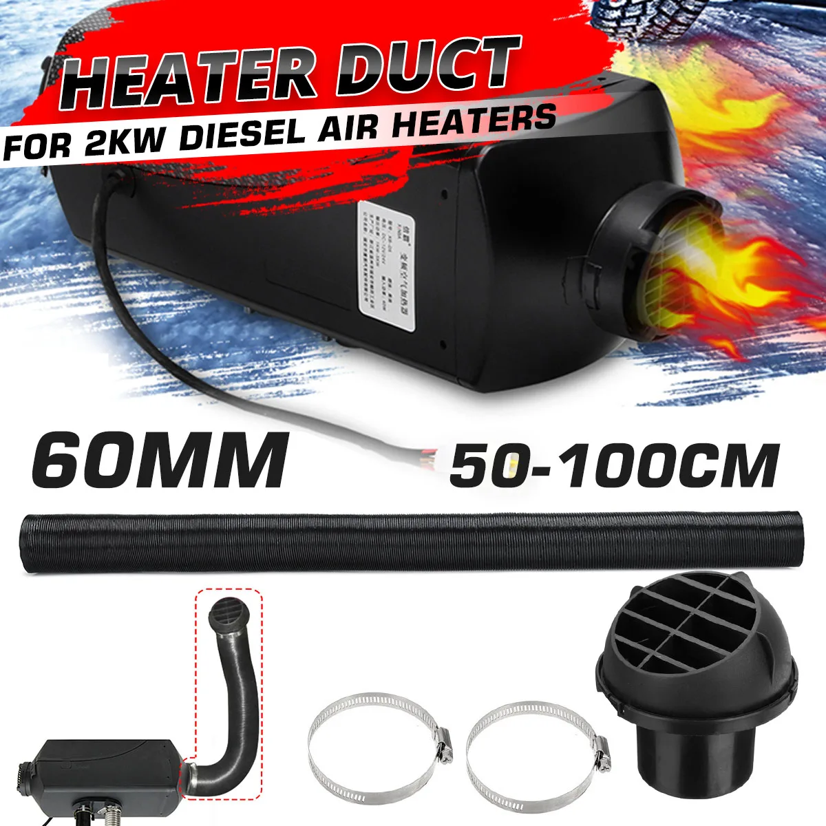 60mm Car Heater Ducting Pipe Air Vent Outlet w/Hose Clips For Truck Van RV Air Diesel Parking Heaters Replacements
60mm Car Heater Ducting Pipe Air Vent Outlet w/Hose Clips For Truck Van RV Air Diesel Parking Heaters Replacements