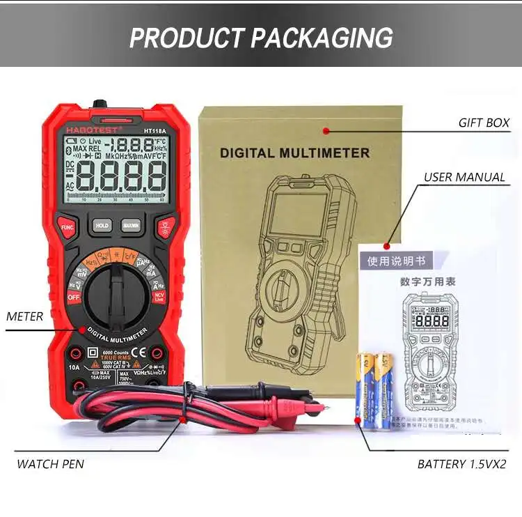 HT118 Auto range digital multimeter 10nF TO 10mF Capacitance universal meter
HT118 Auto range digital multimeter 10nF TO 10mF Capacitance universal meter