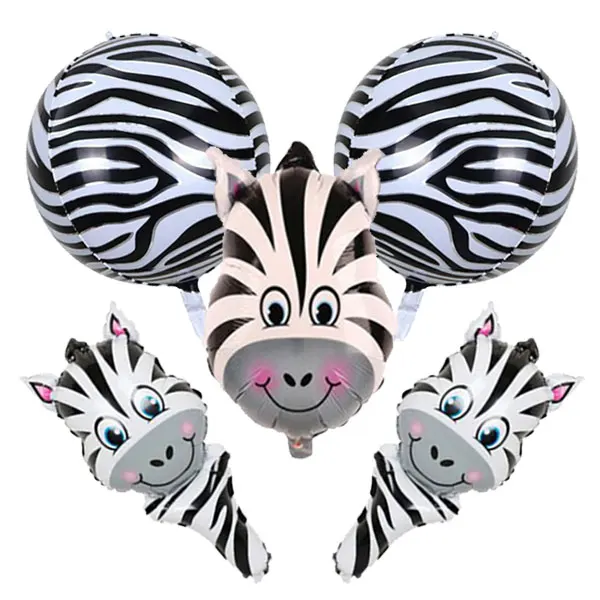 

5 PCS Zebra Themed Aluminum Foil Balloon Giant Zoo Animal Mylar Foil Balloons Kit for Jungle Safari Animals Theme Birthday Party