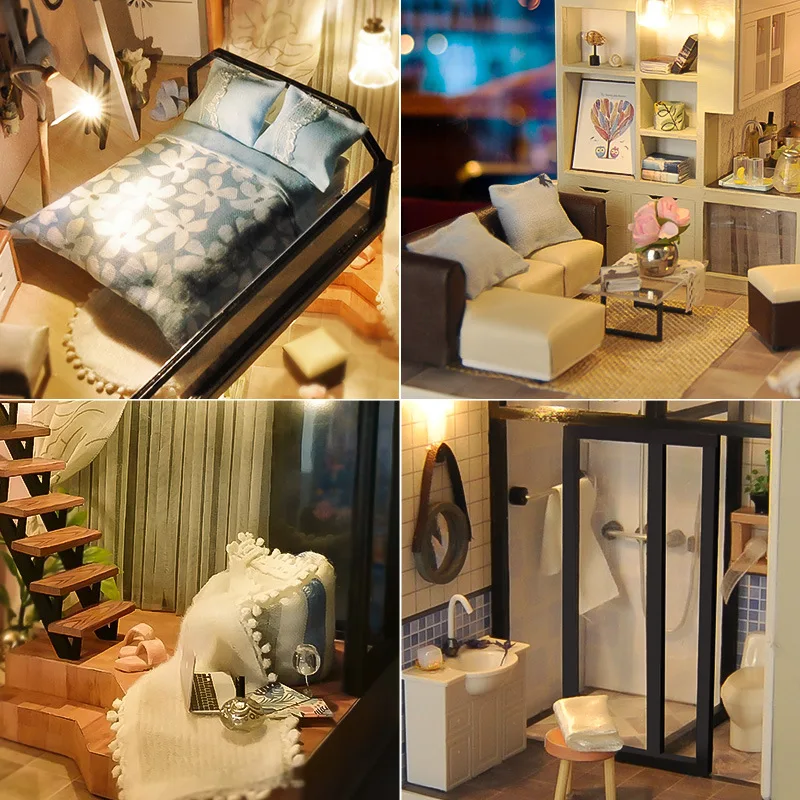 DIY House Wooden Doll Houses Miniature Dollhouse Furniture Kit with LED Toys for children Christmas Gift
DIY House Wooden Doll Houses Miniature Dollhouse Furniture Kit with LED Toys for children Christmas Gift
