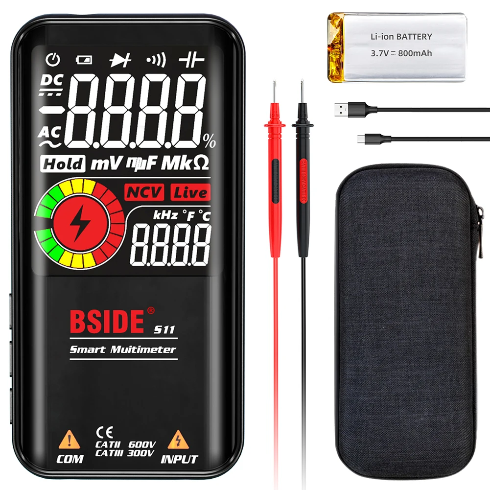 BSIDE S10 / S11 Digital Smart Multimeter Color LCD Display 9999 Digital DC AC Voltage Capacitor Ohm Diode NCV Hz Tester DMM
BSIDE S10 / S11 Digital Smart Multimeter Color LCD Display 9999 Digital DC AC Voltage Capacitor Ohm Diode NCV Hz Tester DMM
