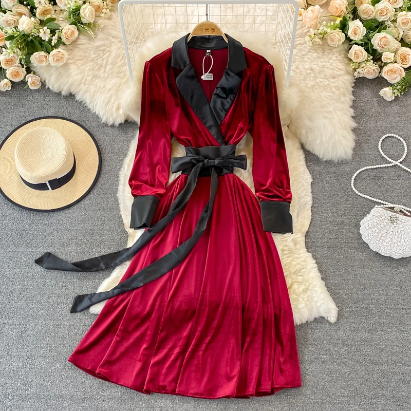Christmas Winter Autumn Velvet Wine Red Dress Woman Sexy V Neck Long Sleeve Bow Tie Sashes A Line Vintage Party Dress S69903
Christmas Winter Autumn Velvet Wine Red Dress Woman Sexy V Neck Long Sleeve Bow Tie Sashes A Line Vintage Party Dress S69903