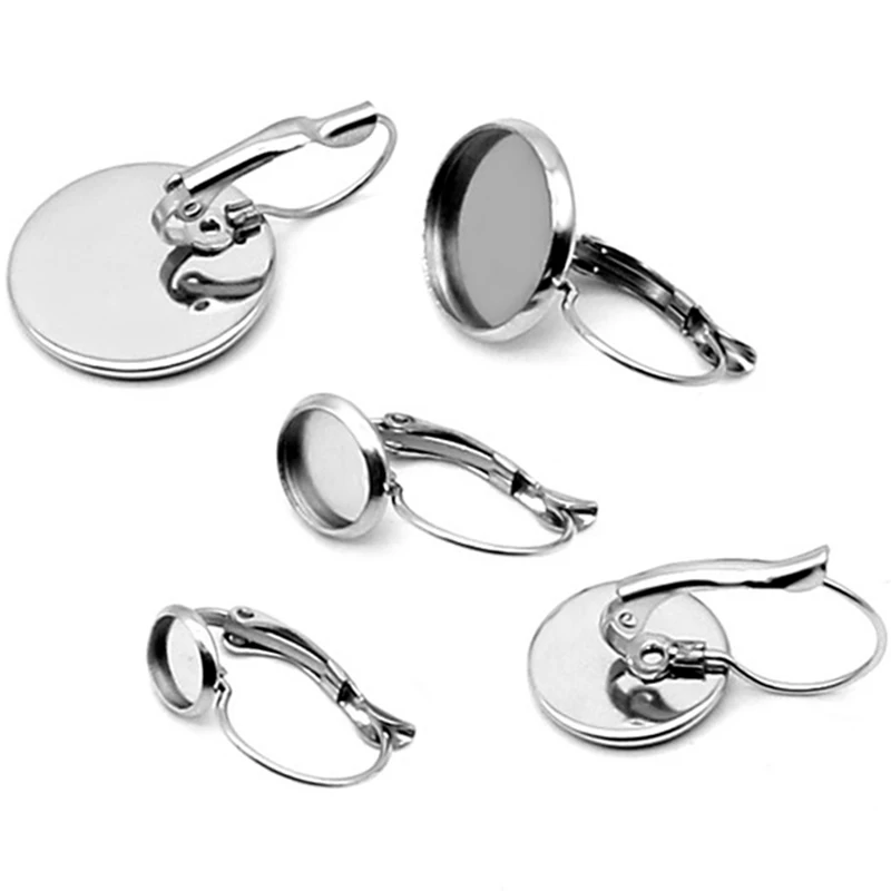 

10pcs ( No Fade ) 8/10/12/14/16/25mm Stainless Steel French Lever Back Earrings Blank/Base,Fit 8/10/25mm Glass Cabochons,Buttons