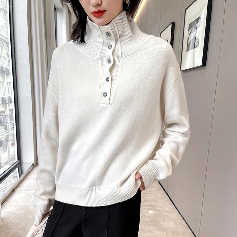 Spring and autumn new high-neck 100% pure wool sweater ladies knitted long-sleeved loose cashmere sweater 5 colors ATTYYWS brand
Spring and autumn new high-neck 100% pure wool sweater ladies knitted long-sleeved loose cashmere sweater 5 colors ATTYYWS brand