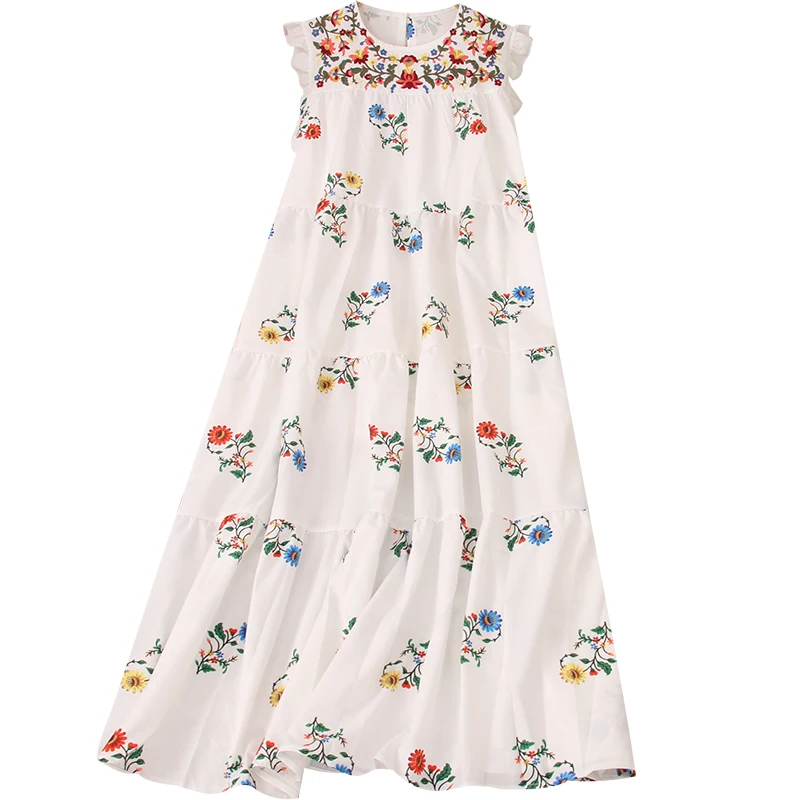 Fitaylor New Summer Women Holiday Style Embroidery O-neck Sleeveless Dress Casual Loose Female Print High Waist Ruffles Dress 
Fitaylor New Summer Women Holiday Style Embroidery O-neck Sleeveless Dress Casual Loose Female Print High Waist Ruffles Dress