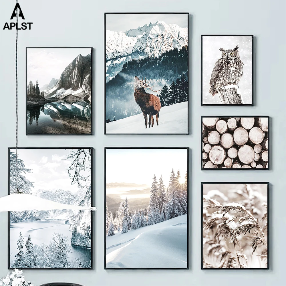 Winter Nordic Canvas Painting Deer Snow Mountain Sunrise Ice Lake Owl Reed Animal Print Poster Modern Picture Living Room Decor
Winter Nordic Canvas Painting Deer Snow Mountain Sunrise Ice Lake Owl Reed Animal Print Poster Modern Picture Living Room Decor