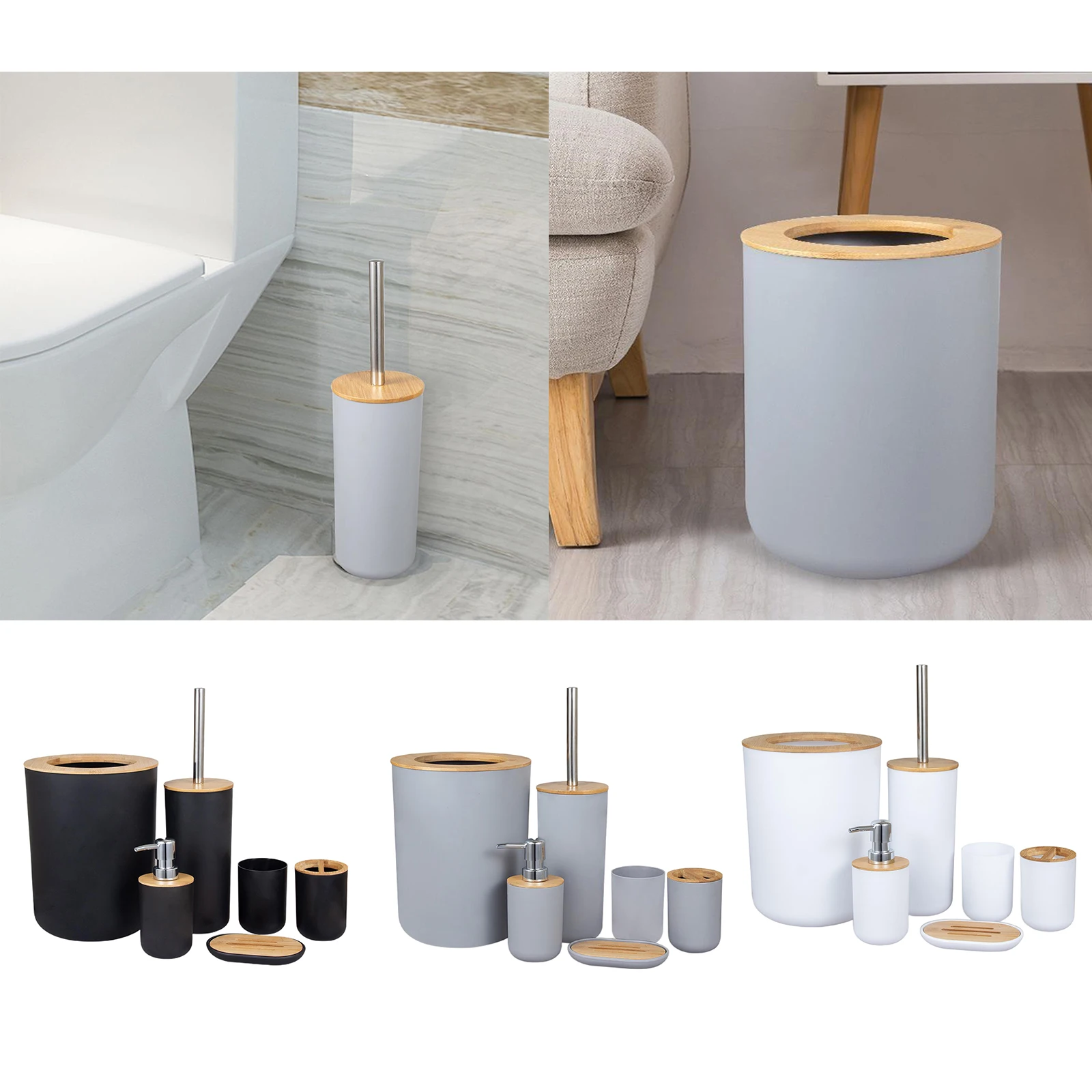 6-Piece Bathroom Set Accessories Lotion Dispenser Soap Tray Toilet Brush Holder Trash Bin
6-Piece Bathroom Set Accessories Lotion Dispenser Soap Tray Toilet Brush Holder Trash Bin