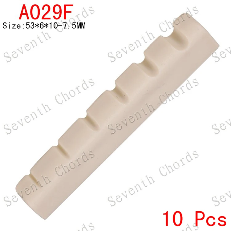 10 Pcs/Lot 6 String Slotted String Bass Guitar Nuts - Size 53x6x10-7.5mm - A029F 
10 Pcs/Lot 6 String Slotted String Bass Guitar Nuts - Size 53x6x10-7.5mm - A029F