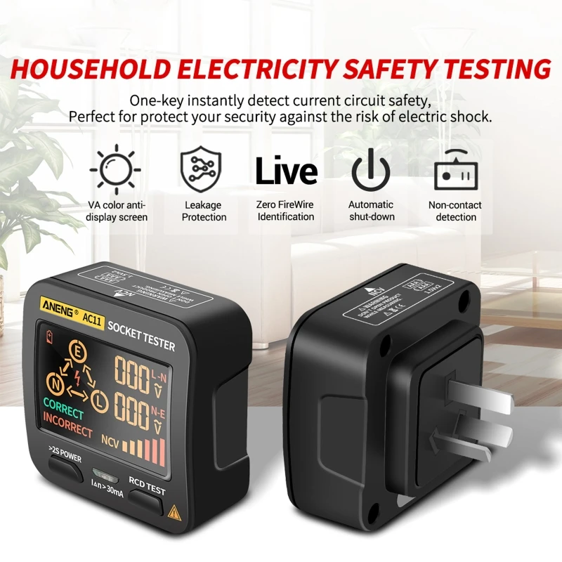 Electrical Leakage Detector Socket Tester Ground Wire Zero Line Live Wire Phase RCD NCV Checker AU Plug
Electrical Leakage Detector Socket Tester Ground Wire Zero Line Live Wire Phase RCD NCV Checker AU Plug