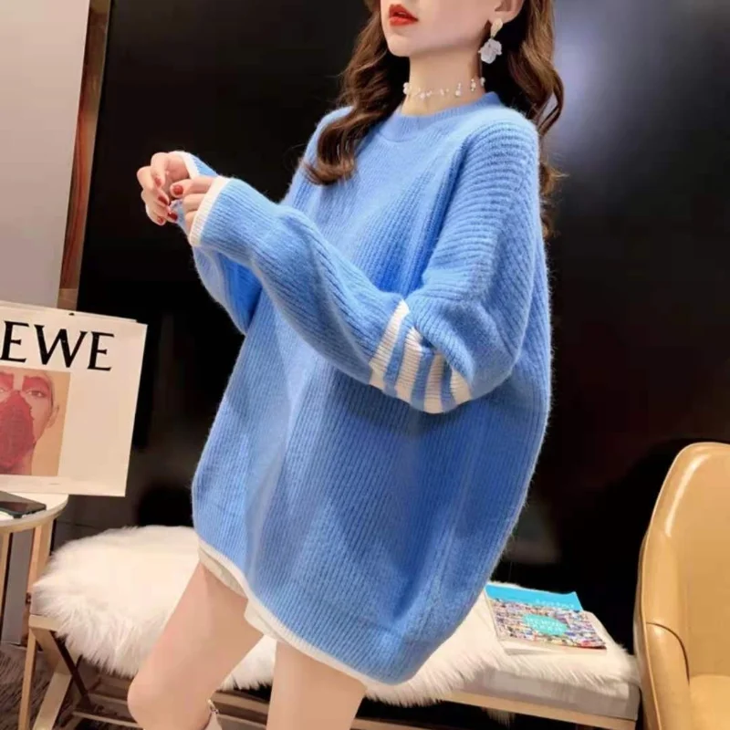 Autumn and winter fashion new Korean pullover round neck loose-fitting striped long-sleeved knitted top women all-match
Autumn and winter fashion new Korean pullover round neck loose-fitting striped long-sleeved knitted top women all-match