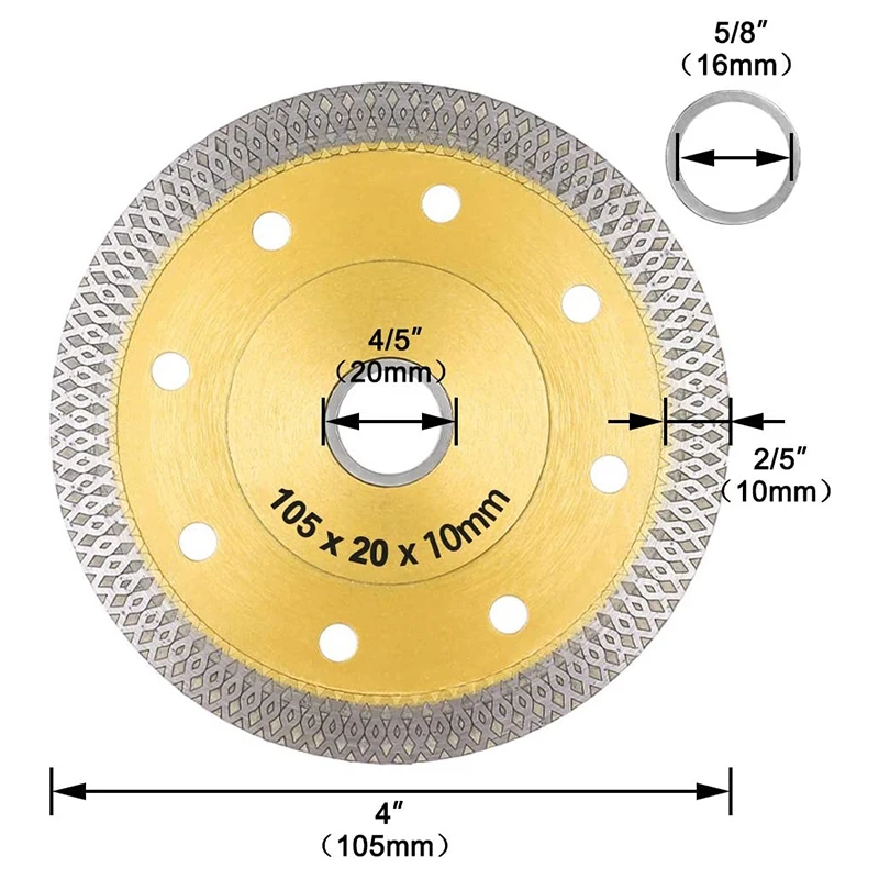 5 PACK 4 Inch Super Thin Diamond Saw Blade Tile Blades Cutting Disc Wheel for Cutting Porcelain Ceramic Tiles Granite 
5 PACK 4 Inch Super Thin Diamond Saw Blade Tile Blades Cutting Disc Wheel for Cutting Porcelain Ceramic Tiles Granite