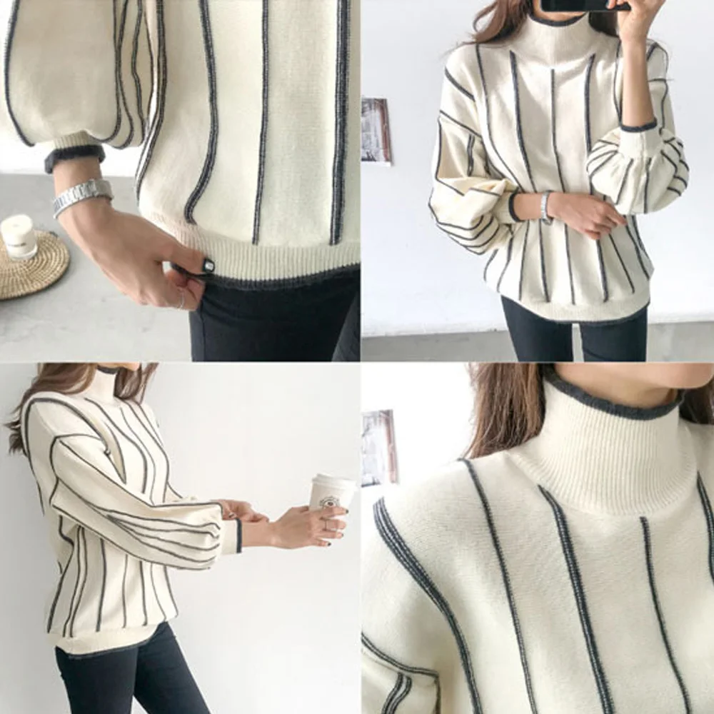 Korean Knitted Sweater Women Elegant OL White Striped Pullovers Loose Long Sleeve Female Tops Causal Jumper Pull Femme Sping
Korean Knitted Sweater Women Elegant OL White Striped Pullovers Loose Long Sleeve Female Tops Causal Jumper Pull Femme Sping