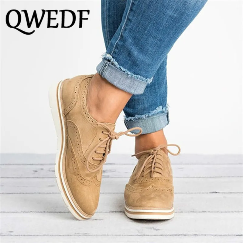 Женские туфли на шнуровке QWEDF легкие удобные мягкие большого размера Размеры 35-43