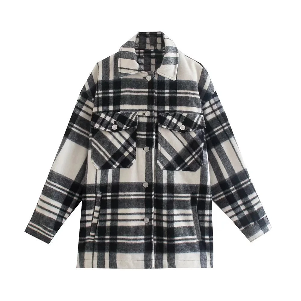 Women 2021 Fashion Oversized Check Jacket Coat Vintage Long Sleeve Pockets Female Outerwear Chic Overshirt Outwear Coats 
Women 2021 Fashion Oversized Check Jacket Coat Vintage Long Sleeve Pockets Female Outerwear Chic Overshirt Outwear Coats
