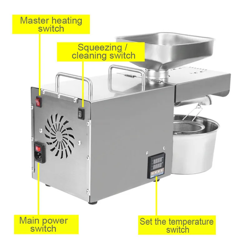 Stainless Steel Oil Press Small Multi-functional Tea Seed Oil Press Full Automatic Camellia Oil Domestic Oil Press
Stainless Steel Oil Press Small Multi-functional Tea Seed Oil Press Full Automatic Camellia Oil Domestic Oil Press