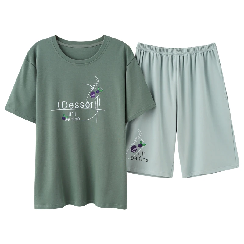 Fashion Letter Printing Cartoon Mens Sleepwear Men Summer Cotton Short-sleeve Shorts Pajamas Set Dark Green Homewear Plus Size
Fashion Letter Printing Cartoon Mens Sleepwear Men Summer Cotton Short-sleeve Shorts Pajamas Set Dark Green Homewear Plus Size