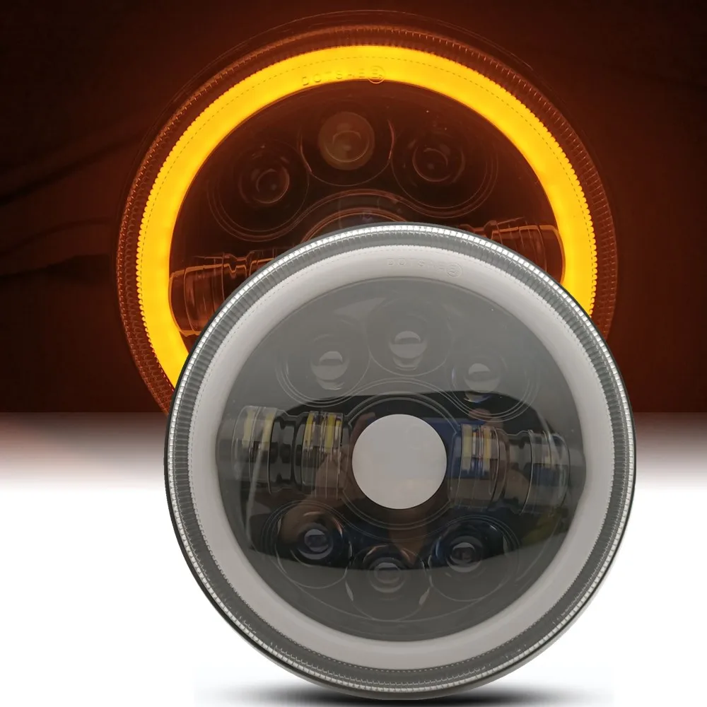 7 Inch Motorcycle LED Headlight DRL Hi/Lo Beam Halo Angle Eyes Turn Signal For Niva Lada Offroad Jeep White Amber 6500K 12V
7 Inch Motorcycle LED Headlight DRL Hi/Lo Beam Halo Angle Eyes Turn Signal For Niva Lada Offroad Jeep White Amber 6500K 12V