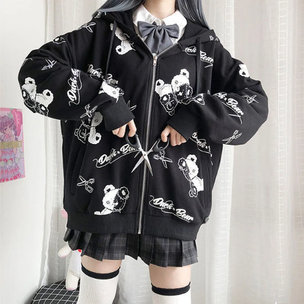 Women Darkness Fashion Winter Hoodie Cartoon Printing Long Sleeve Zipper Hooded Collar Plus Velvet Thicken Loose Female Warm Top
Women Darkness Fashion Winter Hoodie Cartoon Printing Long Sleeve Zipper Hooded Collar Plus Velvet Thicken Loose Female Warm Top