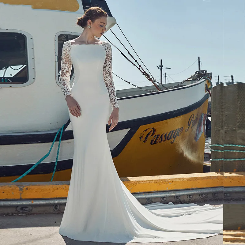 Long Sleeves Mermaid Simple Wedding Dress Lace Appliques Buttons Back Custom Online Bridal Gowns Spring Robe De Mariee Garden
Long Sleeves Mermaid Simple Wedding Dress Lace Appliques Buttons Back Custom Online Bridal Gowns Spring Robe De Mariee Garden