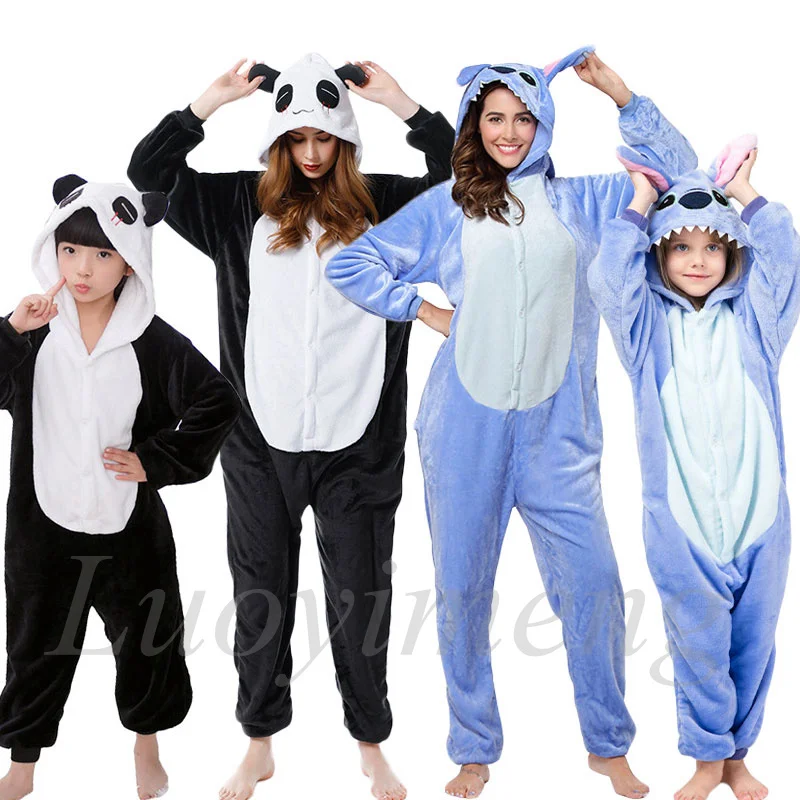 

Winter Panda Onesie Women Adults Animal Pajamas Kigurumi Stitch Sleepwear Flannel Pyjamas Kids Costume Boy Girl Blanket Sleepers