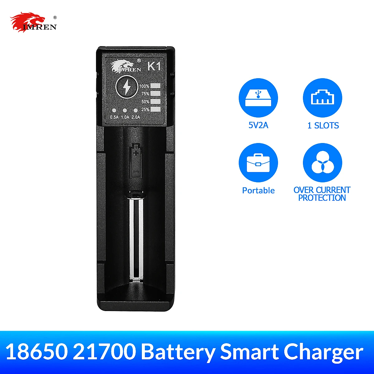 IMREN K1 Rechargeable Batteries 5V2A USB Charger 14500 16650 17650 18650 26650 21700 18350 A AA AAA Lithium NiMH Ni-Cd Battery
IMREN K1 Rechargeable Batteries 5V2A USB Charger 14500 16650 17650 18650 26650 21700 18350 A AA AAA Lithium NiMH Ni-Cd Battery