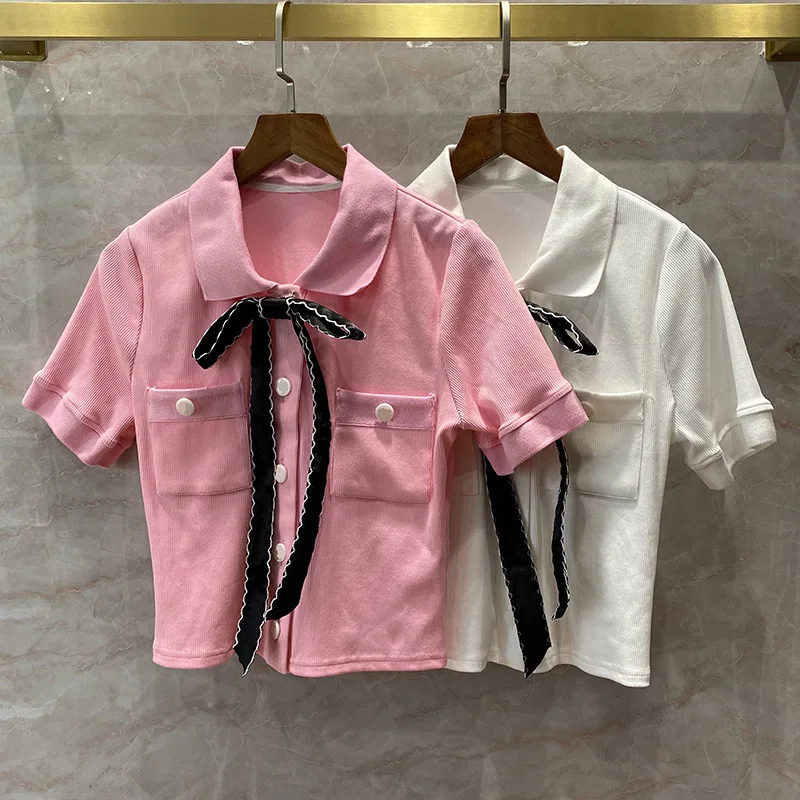 Bow Tie Knit Cardigan Top Women 2020 Summer Turn-down Collar Short Sleeve Thin Coat Jacket Luxury Brand Coats
Bow Tie Knit Cardigan Top Women 2020 Summer Turn-down Collar Short Sleeve Thin Coat Jacket Luxury Brand Coats