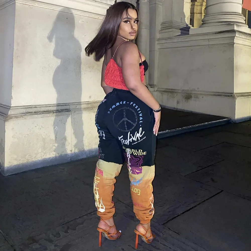 Graffiti Letter Print Stacked Sweatpant for Women Casual Elastic Waist Sportswear Trouser Streetwear Mujer Running Jogger Pant 
Graffiti Letter Print Stacked Sweatpant for Women Casual Elastic Waist Sportswear Trouser Streetwear Mujer Running Jogger Pant