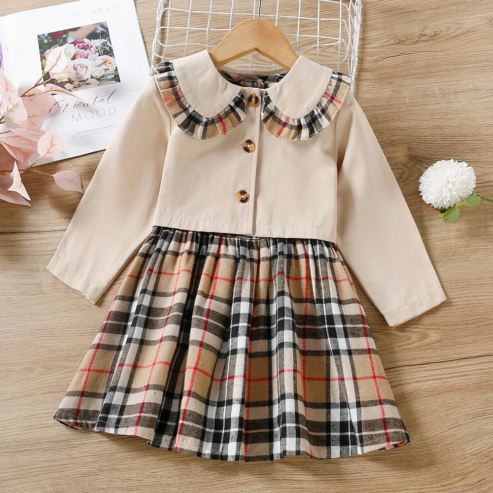 2021 New Kids Plaid Dress Jacket Set for Girl Autumn Toddler Girls Ruffle Collar Outfits Spring Khaki Dress Sets for Children
2021 New Kids Plaid Dress Jacket Set for Girl Autumn Toddler Girls Ruffle Collar Outfits Spring Khaki Dress Sets for Children