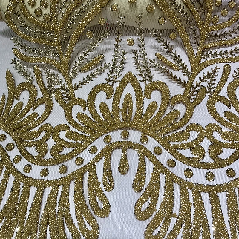 Champagne Vintage Indian George French Net Glitter Lace with Beads Fabric Mesh Tulle with Glued Pearl for Nigerian Wedding Dress
Champagne Vintage Indian George French Net Glitter Lace with Beads Fabric Mesh Tulle with Glued Pearl for Nigerian Wedding Dress