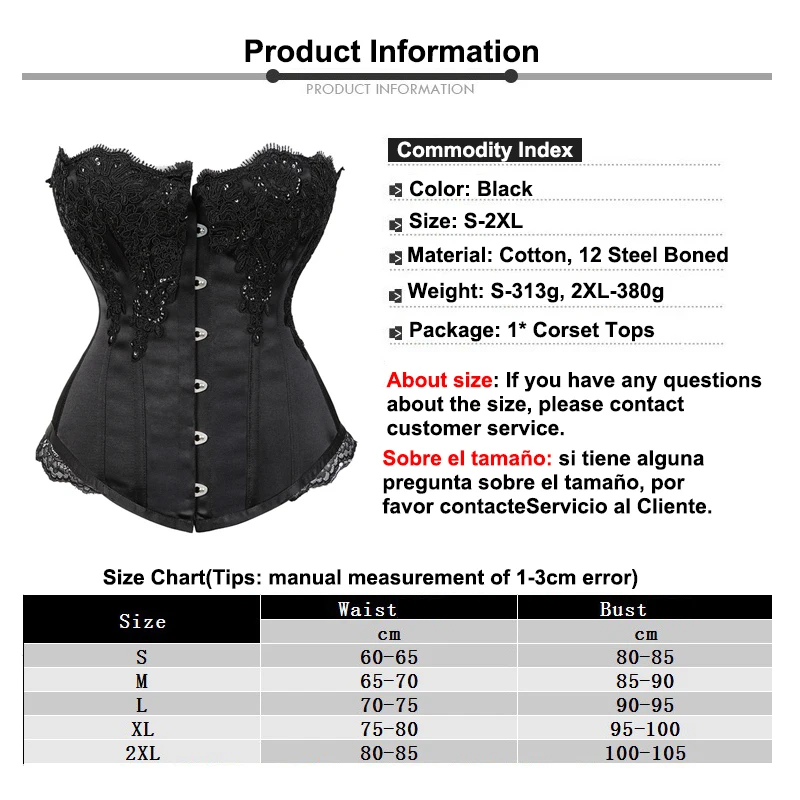S-2XL 12 Boned Black Embroidery Corset Top Bustier Modeling Strap Slimming Sheath Belly Flat Corsets Woman Bodice Korse Tops
S-2XL 12 Boned Black Embroidery Corset Top Bustier Modeling Strap Slimming Sheath Belly Flat Corsets Woman Bodice Korse Tops